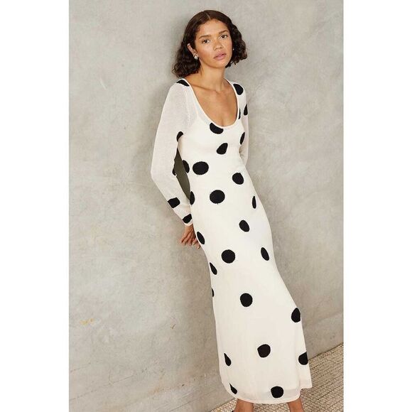 MON RENN ELLIPSIS KNIT MIDI-DRESS - VANILLA BEAN SPOT Vacation 👗size S NWT$229 - Picture 1 of 9